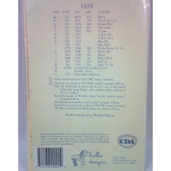 Stitcher's Vest Embroidered Designs Pattern For Vest and Embellishments Uncut - Picture 3 of 3